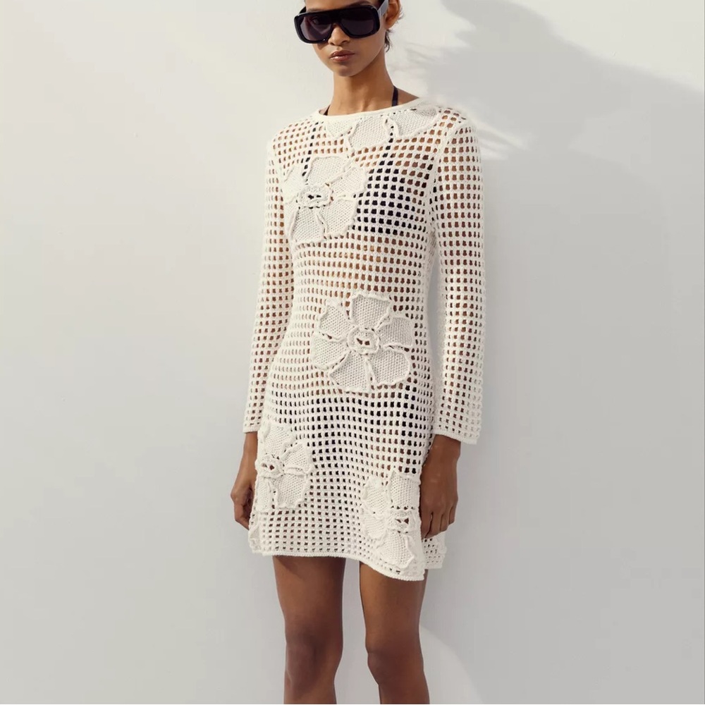 Zara floral crochet knit dress